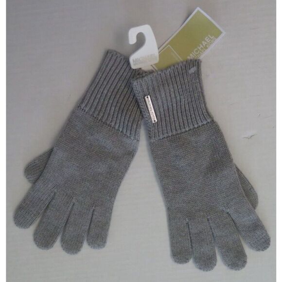 Michael Kors 538506 Women's One Size Gray Knit Gloves w/Silver Tone Logo Bar $58 - Picture 3 of 7